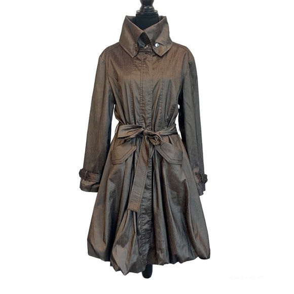 SAMUEL Dong brown bronze Belted Full Zip Water Resistant Bubble Trench Coat Sz L - Picture 3 of 16